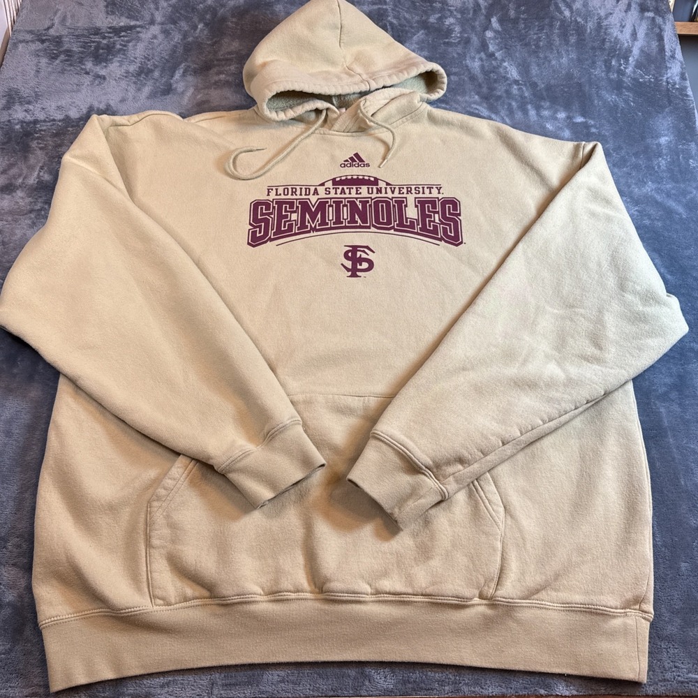 Vintage Adidas FSU Seminoles Hoodie Graphic Tan Pullover Mens XL TGJ007